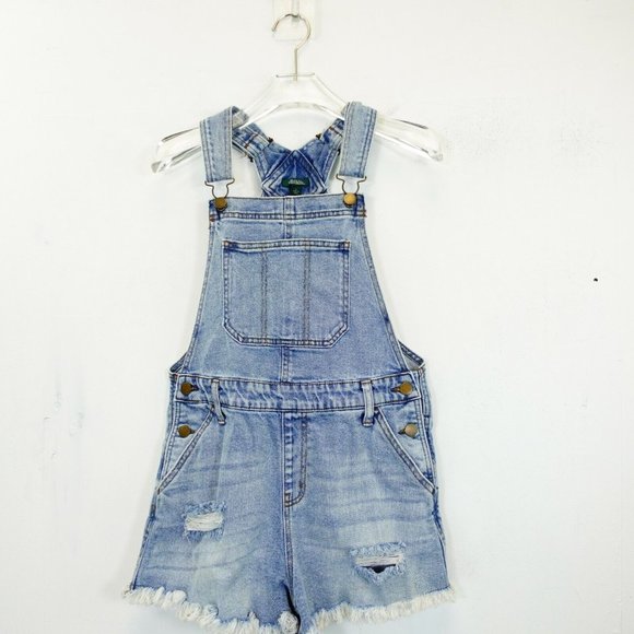 WILD‎ FABLE Romper Small Womens Denim Blue Med Washed Pocket Distressed Raw Hem - Picture 2 of 11